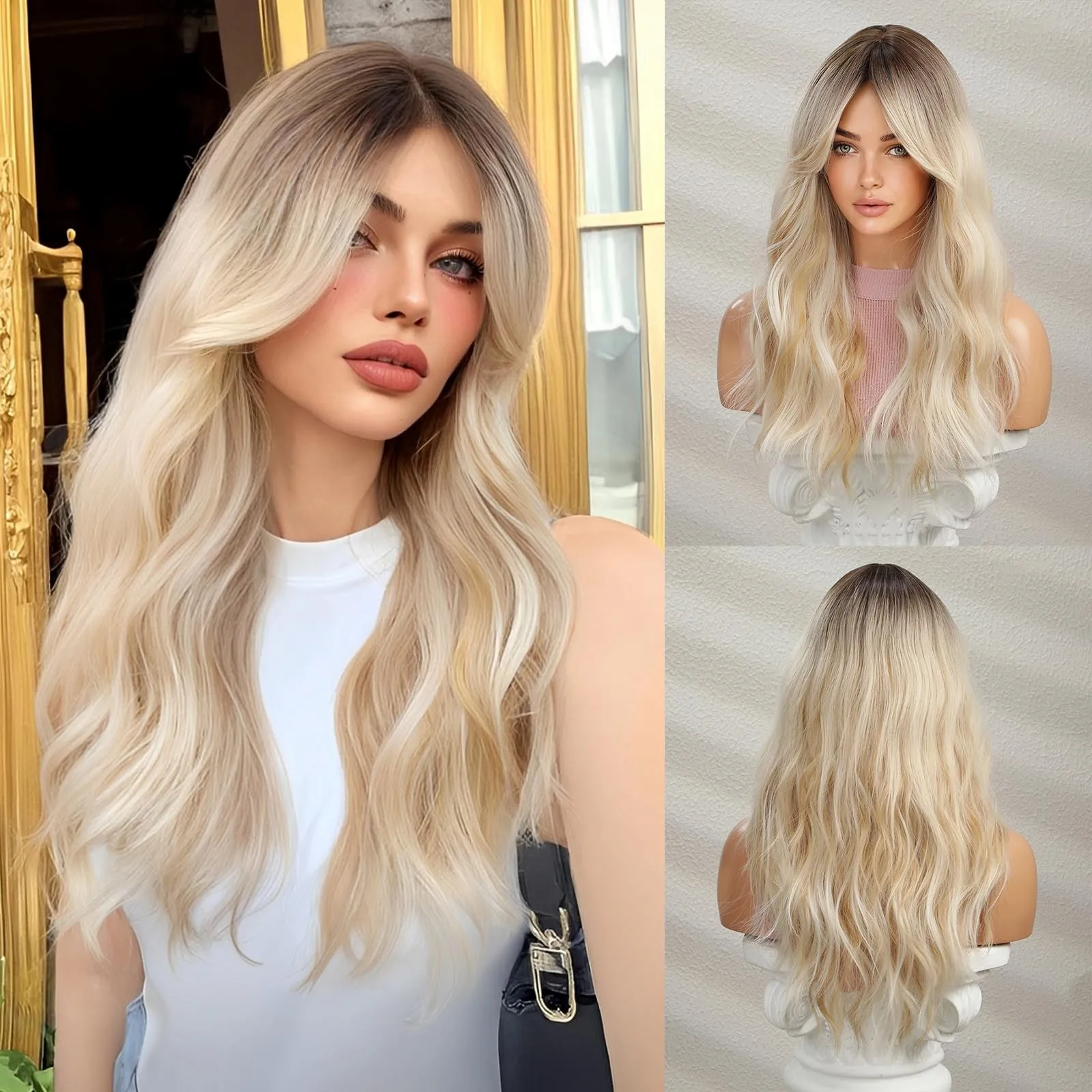 Long Ombre Blonde Wig with Bangs for Women Natural Layered Wavy Wigs Brown Ro...
Long Ombre Blonde Wig with Bangs for Women Natural Layered Wavy Wigs Brown Ro...