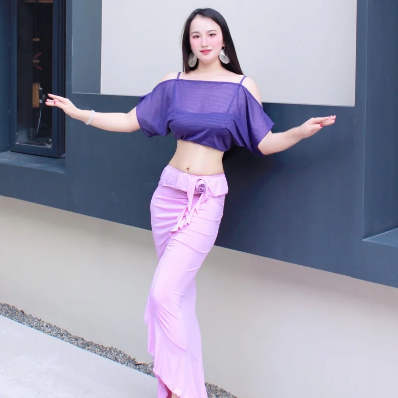 Новый костюм для танца живота, женский свободный топ с короткими рукавами + сексуальная утягивающая длинная юбка, комплект, тренировочный костюм для восточных танцев
Новый костюм для танца живота, женский свободный топ с короткими рукавами + сексуальная утягивающая длинная юбка, комплект, тренировочный костюм для восточных танцев