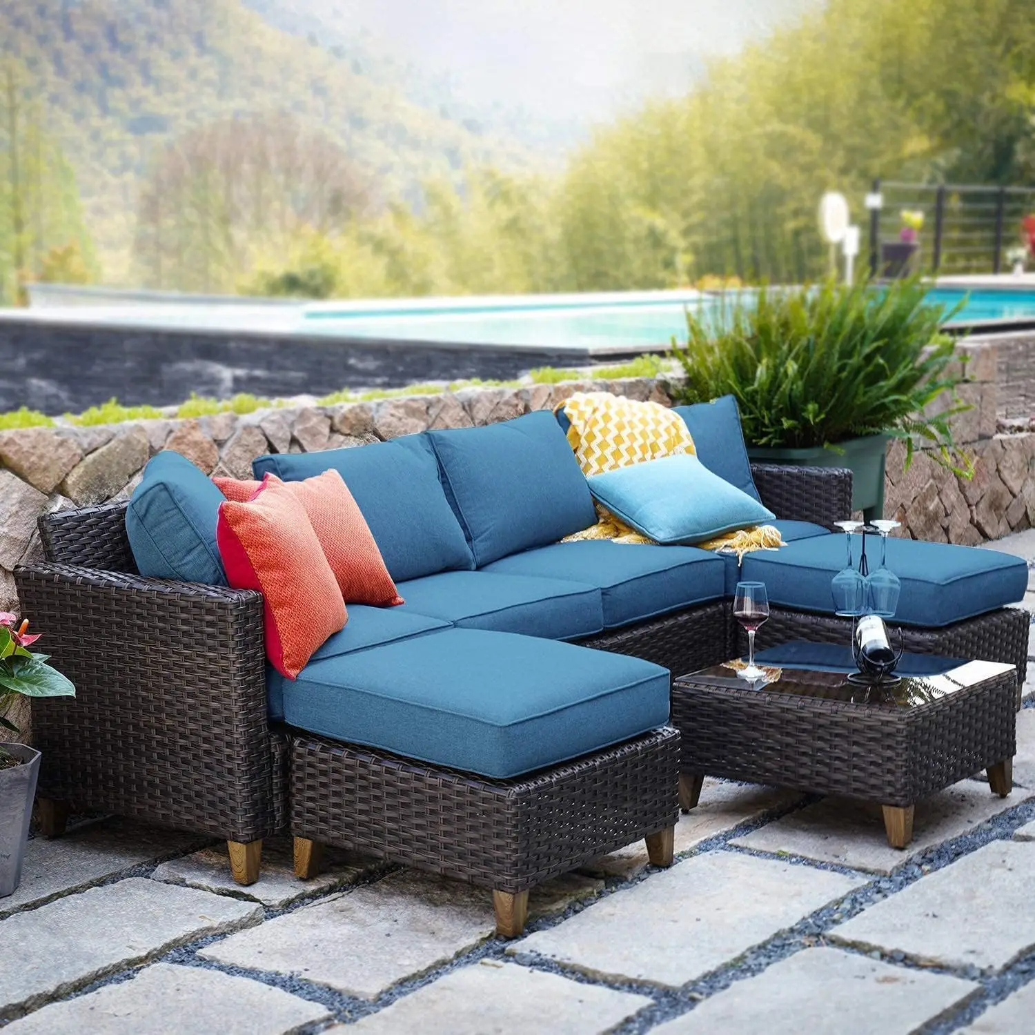 7-Piece Sectional Sofa Outdoor Furniture Wicker Thick Cushions Yard Garden Porch 6-Seat Peacock Blue, Customized
7-Piece Sectional Sofa Outdoor Furniture Wicker Thick Cushions Yard Garden Porch 6-Seat Peacock Blue, Customized