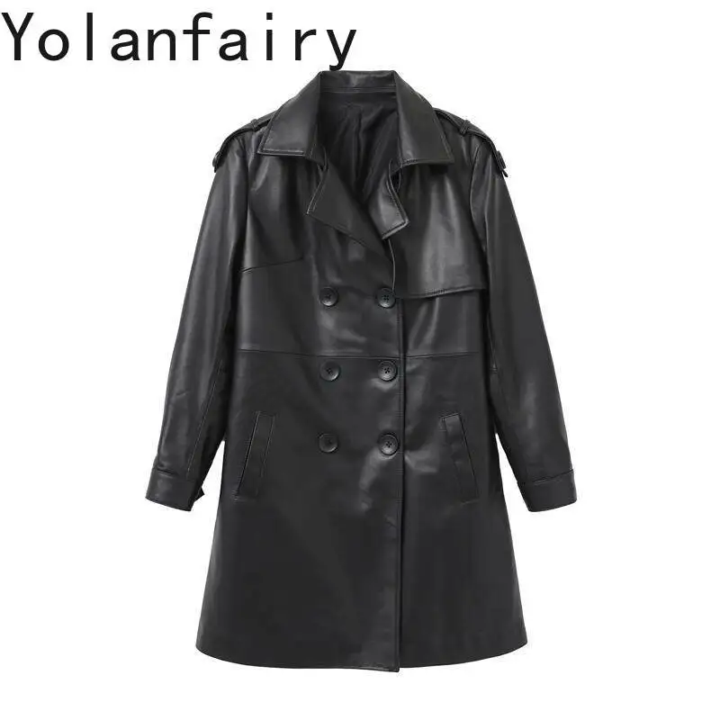 YOLANFAIRY Genuine Sheepskin Leather Trench Coat Women Black Slim Fit Blazer Collar Real Leather Jacket Mid-length Streetwear
YOLANFAIRY Genuine Sheepskin Leather Trench Coat Women Black Slim Fit Blazer Collar Real Leather Jacket Mid-length Streetwear