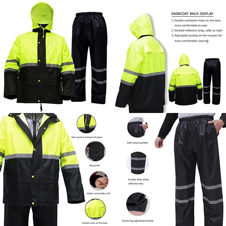 Rain Suit, High Visibility Reflective Safety Jacket, Lightweight Rain Gear, Waterproof Rain Jacket with Pants
Rain Suit, High Visibility Reflective Safety Jacket, Lightweight Rain Gear, Waterproof Rain Jacket with Pants