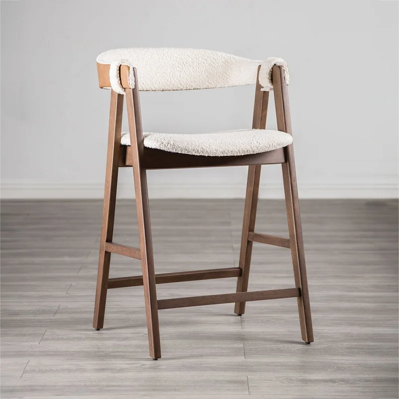 Mid-Century Modern Counter Stool with Padded Seat and Curved Back, Walnut and Beige Finish
Mid-Century Modern Counter Stool with Padded Seat and Curved Back, Walnut and Beige Finish