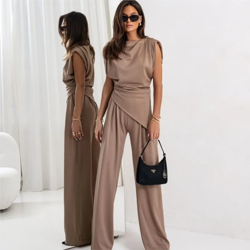 Summer Two Piece Sets Women's Elegant Slim Office Suit Casual Irregular Top Wide Leg Pants 2 Piece Set Female Fashion Clothing
Summer Two Piece Sets Women's Elegant Slim Office Suit Casual Irregular Top Wide Leg Pants 2 Piece Set Female Fashion Clothing