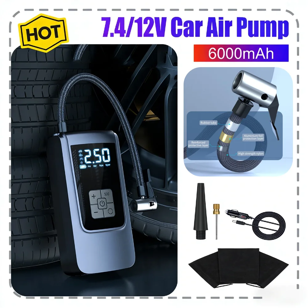 150PSI High-Pressure Wireless Tire Pump 7.4/12V Dual Voltage Digital Inflator Anti-Scald Design for Vehicle Truck Motorbike Ball
150PSI High-Pressure Wireless Tire Pump 7.4/12V Dual Voltage Digital Inflator Anti-Scald Design for Vehicle Truck Motorbike Ball