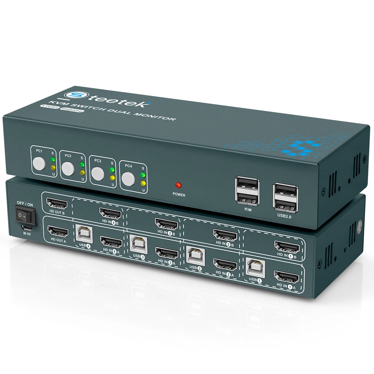 4 Port USB 3.0 KVM Switch Dual Monitor HDMI 4K 60Hz, Keyboard Video Mouse Peripherals Switcher for 4 Computers 2 Monitors
4 Port USB 3.0 KVM Switch Dual Monitor HDMI 4K 60Hz, Keyboard Video Mouse Peripherals Switcher for 4 Computers 2 Monitors