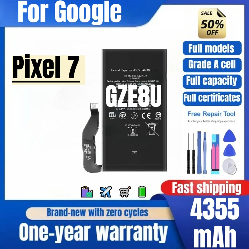 GZE8U for Google Pixel 7 Phone Battery 0 Cycle High Quality High Capacity Battery Replacement Bateria Grade A Cell with Tools
GZE8U for Google Pixel 7 Phone Battery 0 Cycle High Quality High Capacity Battery Replacement Bateria Grade A Cell with Tools
