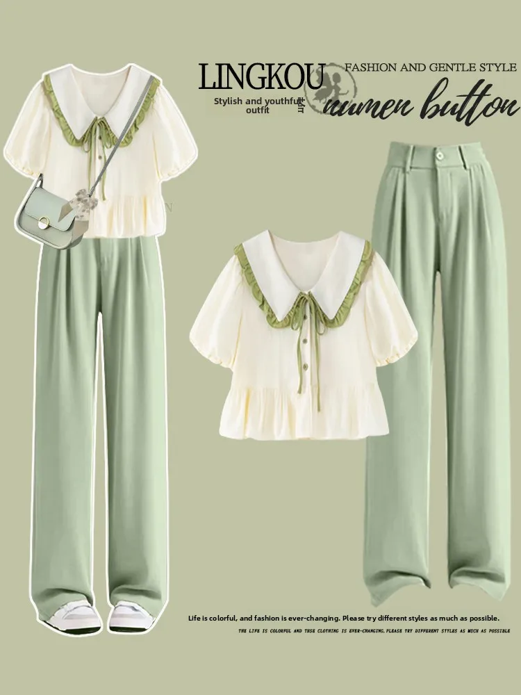 Stylish Dopaamine Green Short Sleeve Women's Set Casual Straight Leg Pants Polyester Fiber Summer Fashion Ensemble
Stylish Dopaamine Green Short Sleeve Women's Set Casual Straight Leg Pants Polyester Fiber Summer Fashion Ensemble