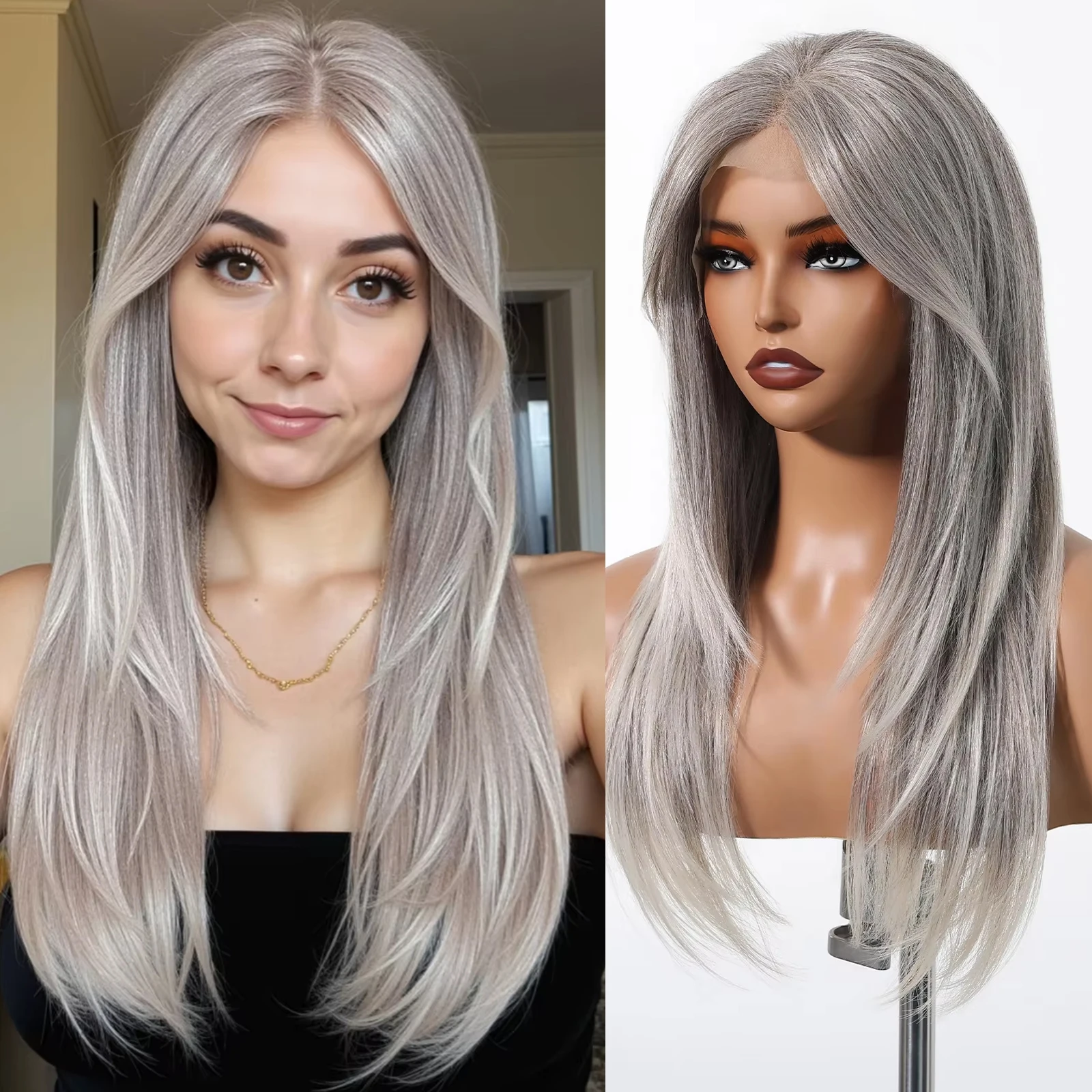 DWY Silver Gray Blonde Wig For Women Daily Use Long Straight Layered 13*6 Lace Synthetic Wig Natural Hairline Heat Resistant
DWY Silver Gray Blonde Wig For Women Daily Use Long Straight Layered 13*6 Lace Synthetic Wig Natural Hairline Heat Resistant