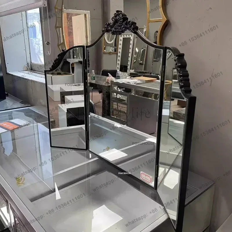 European Three Fold Bath Mirrors Designer Home Vanity Mirror Bedroom Dressing Mirror Wall Mounted Folding Mirror with Led Light
European Three Fold Bath Mirrors Designer Home Vanity Mirror Bedroom Dressing Mirror Wall Mounted Folding Mirror with Led Light