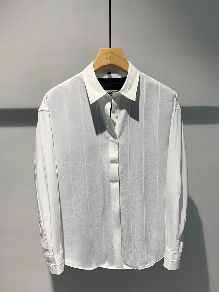 Men's Ice Silk Long Sve Striped irt Casual Busin Spring High Sensation Haome Korean Sle Versatile Iron Free
Men's Ice Silk Long Sve Striped irt Casual Busin Spring High Sensation Haome Korean Sle Versatile Iron Free