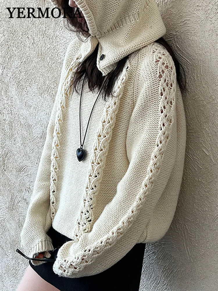 YERMORA Beige Hat Hollow Out Knitting Pullover For Women O-Neck Long Sleeve Loose New Sweater Fashion Tide Autumn Winter 202
YERMORA Beige Hat Hollow Out Knitting Pullover For Women O-Neck Long Sleeve Loose New Sweater Fashion Tide Autumn Winter 202