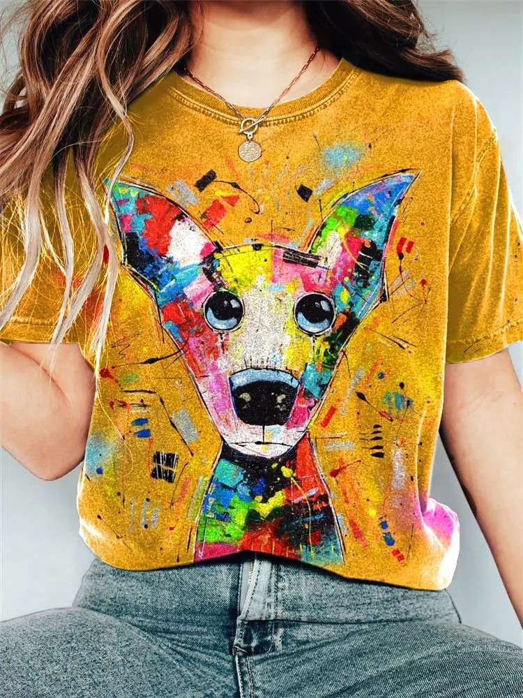 Lovely Colorful Dog Pattern Art PrintSummer Women T shirt O neck Short Sleeved Breathable Shirt
Lovely Colorful Dog Pattern Art PrintSummer Women T shirt O neck Short Sleeved Breathable Shirt