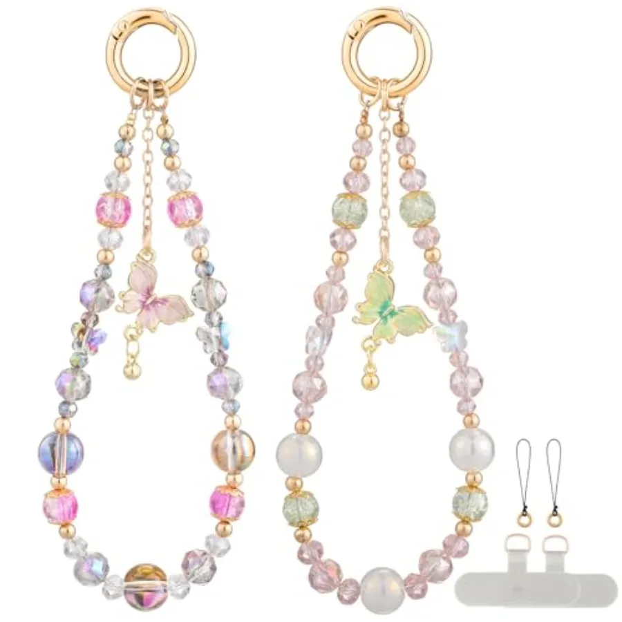 BESARME 2 Pcs Phone Charm Wristlet with Crystal Beads and Butterfly Pendant, Includes Tether Tab for Easy Attachment, Metal Cha
BESARME 2 Pcs Phone Charm Wristlet with Crystal Beads and Butterfly Pendant, Includes Tether Tab for Easy Attachment, Metal Cha