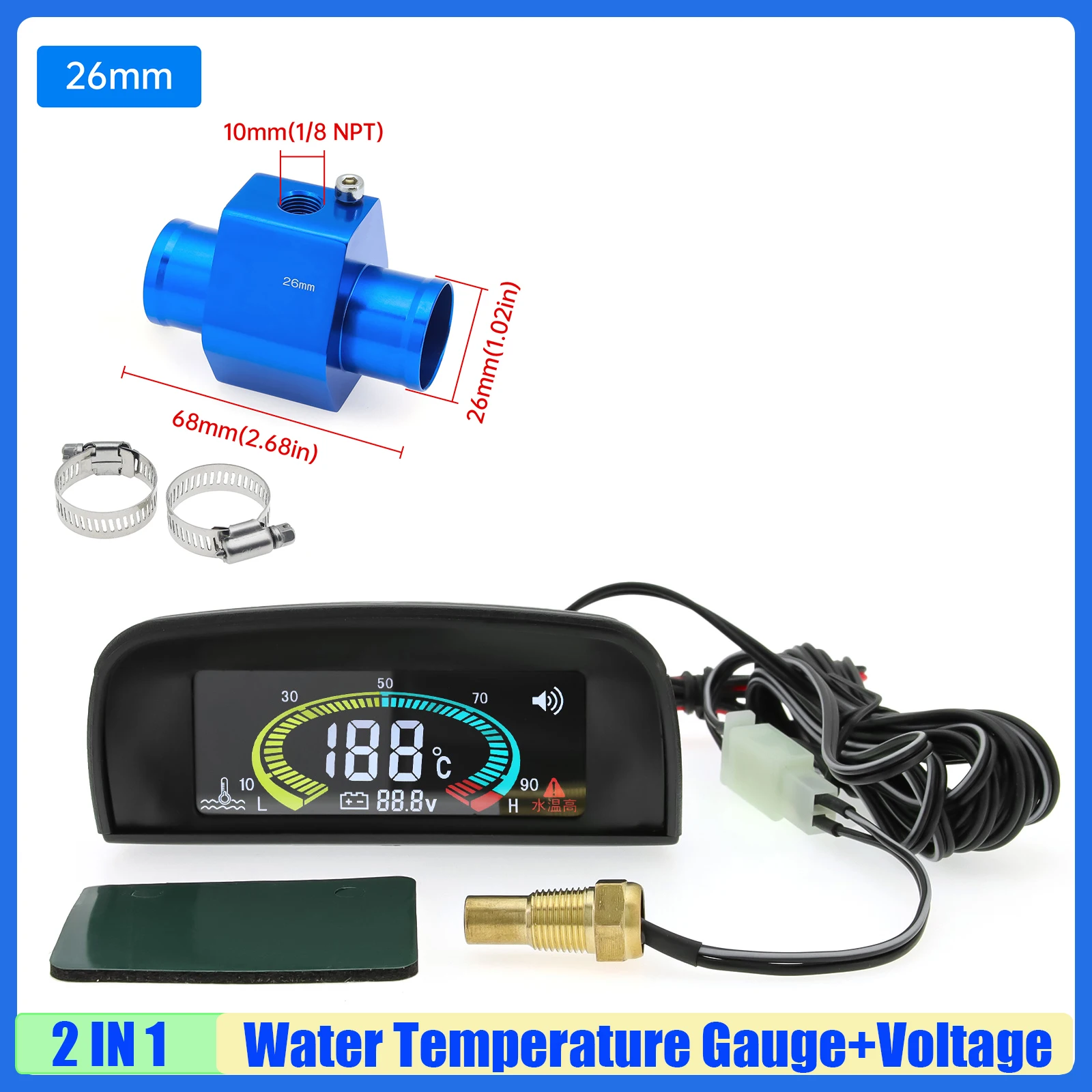 MAIMEIMI 2IN1 Water Temperature Gauge+VOLT with Sensor Temp Meter Adaptor Joint Pipe Radiator 26-40mm for Automobile Car 12V24V
MAIMEIMI 2IN1 Water Temperature Gauge+VOLT with Sensor Temp Meter Adaptor Joint Pipe Radiator 26-40mm for Automobile Car 12V24V