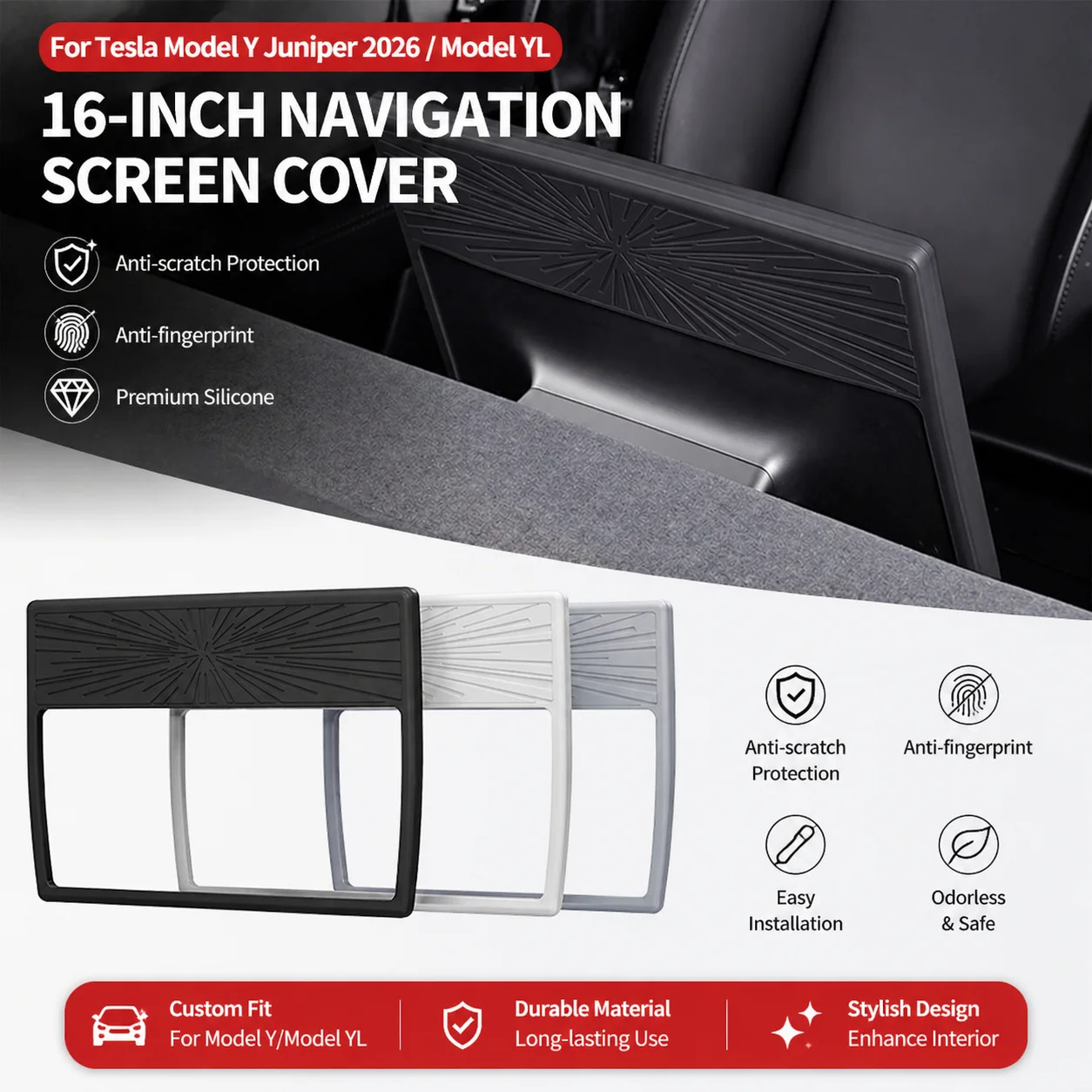 16-inch Silicone Screen Edge Protector for Tesla Model Y Juniper 2026 Central Control Display Frame Guard Anti-Scratch Cover
16-inch Silicone Screen Edge Protector for Tesla Model Y Juniper 2026 Central Control Display Frame Guard Anti-Scratch Cover