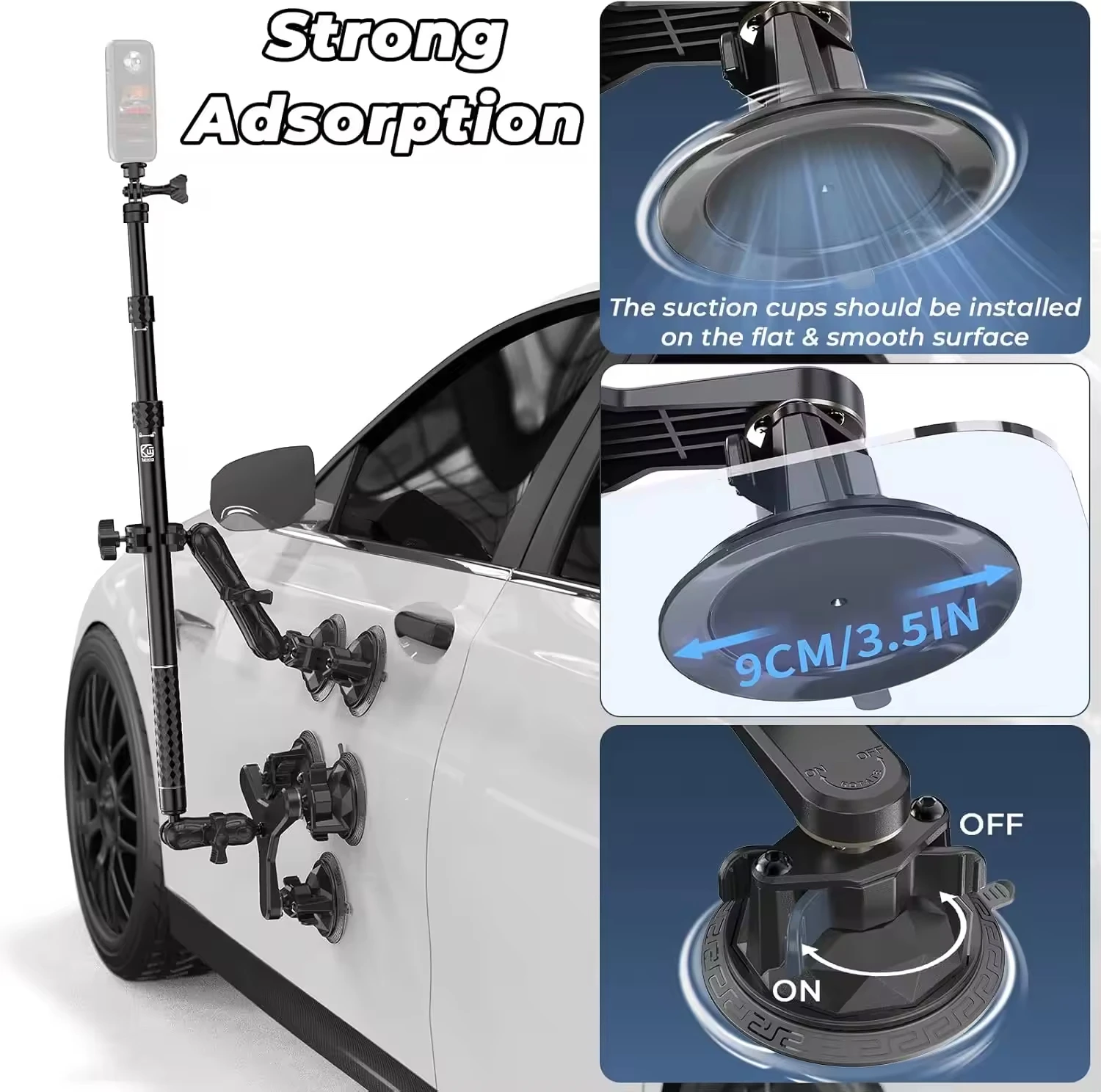 5 Suction Cup Car Camera Mount with Extendable Aluminum Selfie Stick, Heavy Duty Action Camera Holder for GoPro Insta360 DJI
5 Suction Cup Car Camera Mount with Extendable Aluminum Selfie Stick, Heavy Duty Action Camera Holder for GoPro Insta360 DJI