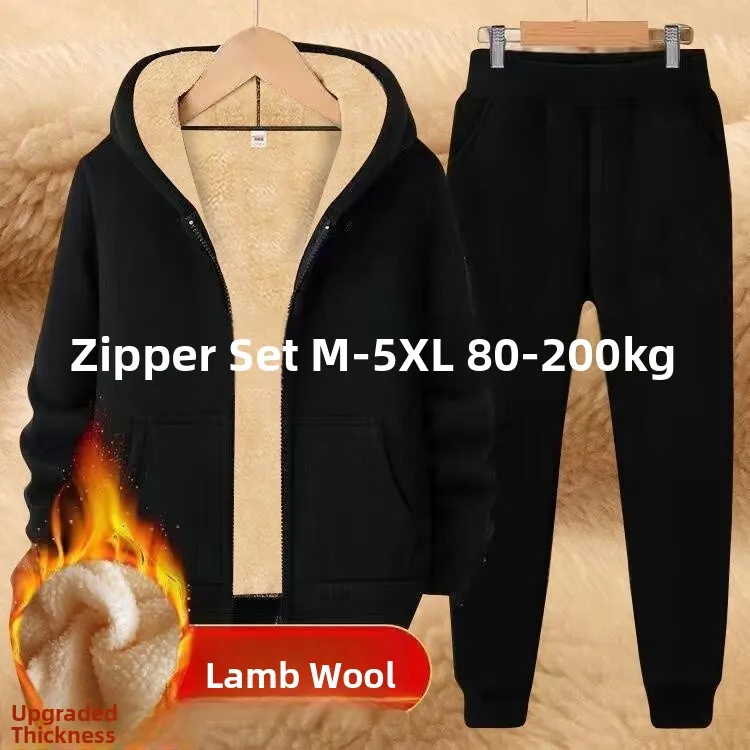Men's Winter Thiened Fce Lined Casual Sportswear Set with Hooded Lamb Velvet Jaet Long Sve Long Pants Youth Faion
Men's Winter Thiened Fce Lined Casual Sportswear Set with Hooded Lamb Velvet Jaet Long Sve Long Pants Youth Faion