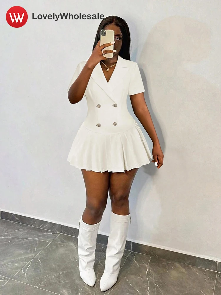 LW Women's Summer White Dresses Patchwork Solid Color Pleated Lapel Neck Short Sleeve Double Breasted Elegant Mini Dress
LW Women's Summer White Dresses Patchwork Solid Color Pleated Lapel Neck Short Sleeve Double Breasted Elegant Mini Dress