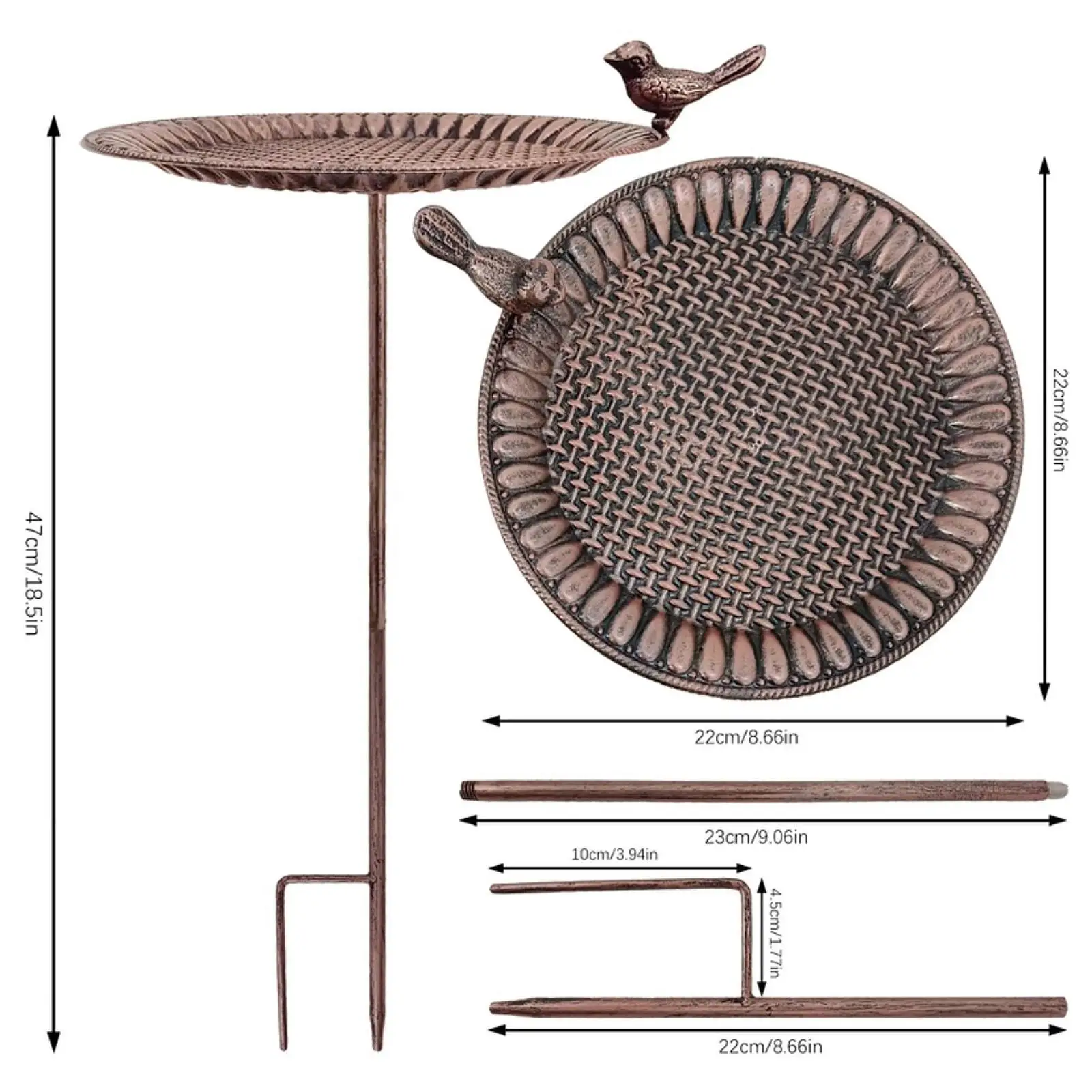 Feeder Bowl with Stake Yard Decoration Rustic Multipurpose Vintage Design Iron Bird Bath for Outdoor for Backyard Flowerbed
Feeder Bowl with Stake Yard Decoration Rustic Multipurpose Vintage Design Iron Bird Bath for Outdoor for Backyard Flowerbed