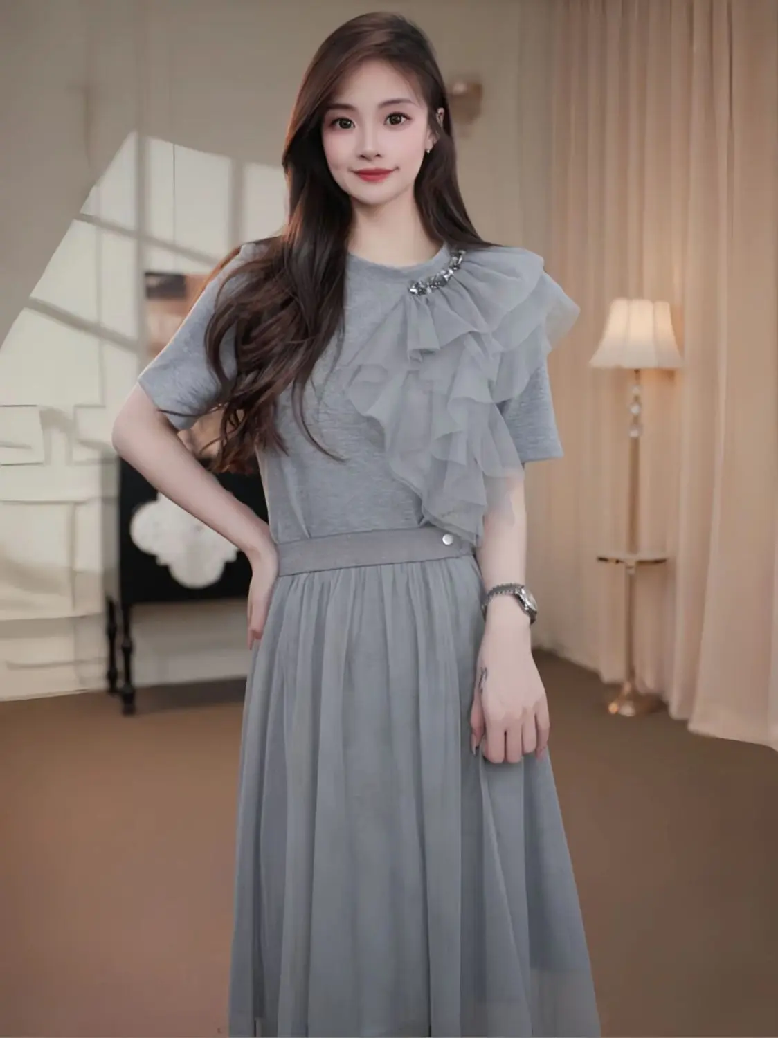 plus Size Fashionable T-Shirt Skirt Set Net Half Skirt Two Piece Set Stylish Ageless Commute Style High Waist A-Line Skirt
plus Size Fashionable T-Shirt Skirt Set Net Half Skirt Two Piece Set Stylish Ageless Commute Style High Waist A-Line Skirt