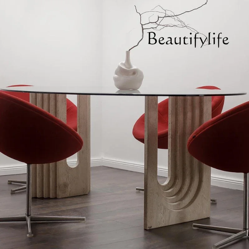 M Italian Marble Travertine Medieval Retro Dining Table Glass Small Apartment Household Long Dining Table
M Italian Marble Travertine Medieval Retro Dining Table Glass Small Apartment Household Long Dining Table
