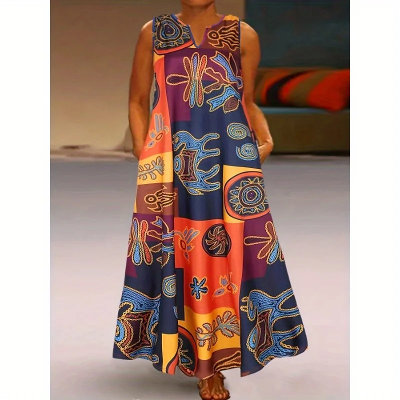 Женское повседневное платье макси без рукавов с v-образным вырезом и праздничным принтом больших размеров в стиле ретро
Женское повседневное платье макси без рукавов с v-образным вырезом и праздничным принтом больших размеров в стиле ретро