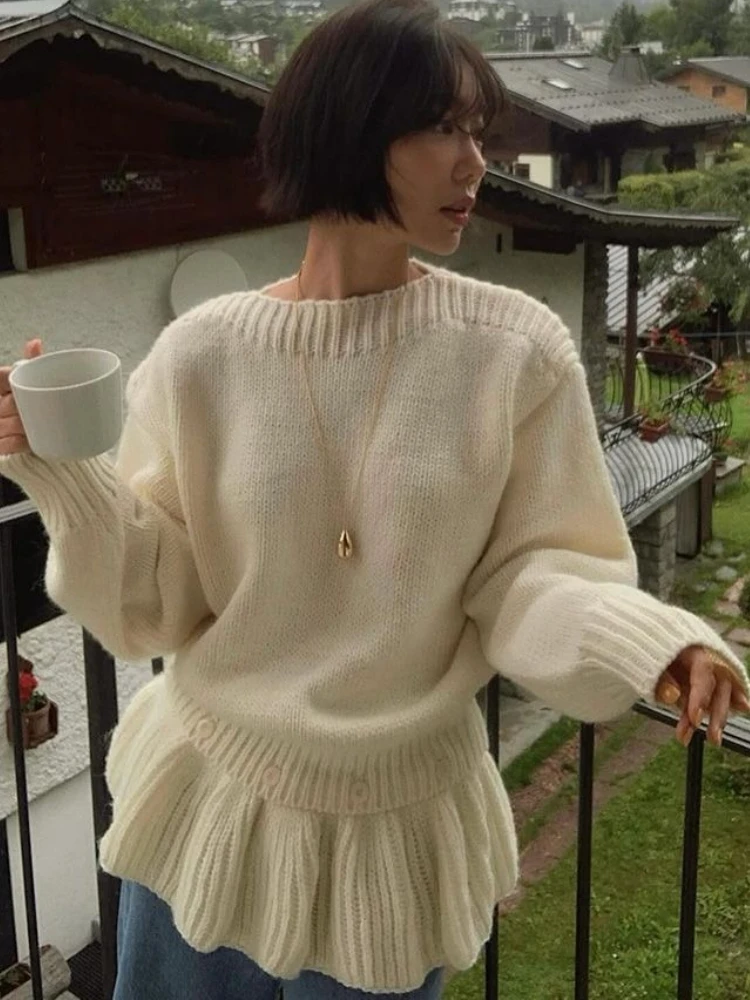 Deeptown Korean Style Elegant Sweater Women Vintage Loose Ruffle Knitwear Pullovers Harajuku Causal Solid Long Sleeve Jumpers 
Deeptown Korean Style Elegant Sweater Women Vintage Loose Ruffle Knitwear Pullovers Harajuku Causal Solid Long Sleeve Jumpers