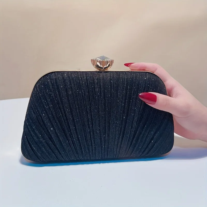 Solid Color Banquet Clutch, Metal Chain Pleated Fashionable Design Shiny Shoulder Bag, Women's Diagonal Cross Bags
Solid Color Banquet Clutch, Metal Chain Pleated Fashionable Design Shiny Shoulder Bag, Women's Diagonal Cross Bags