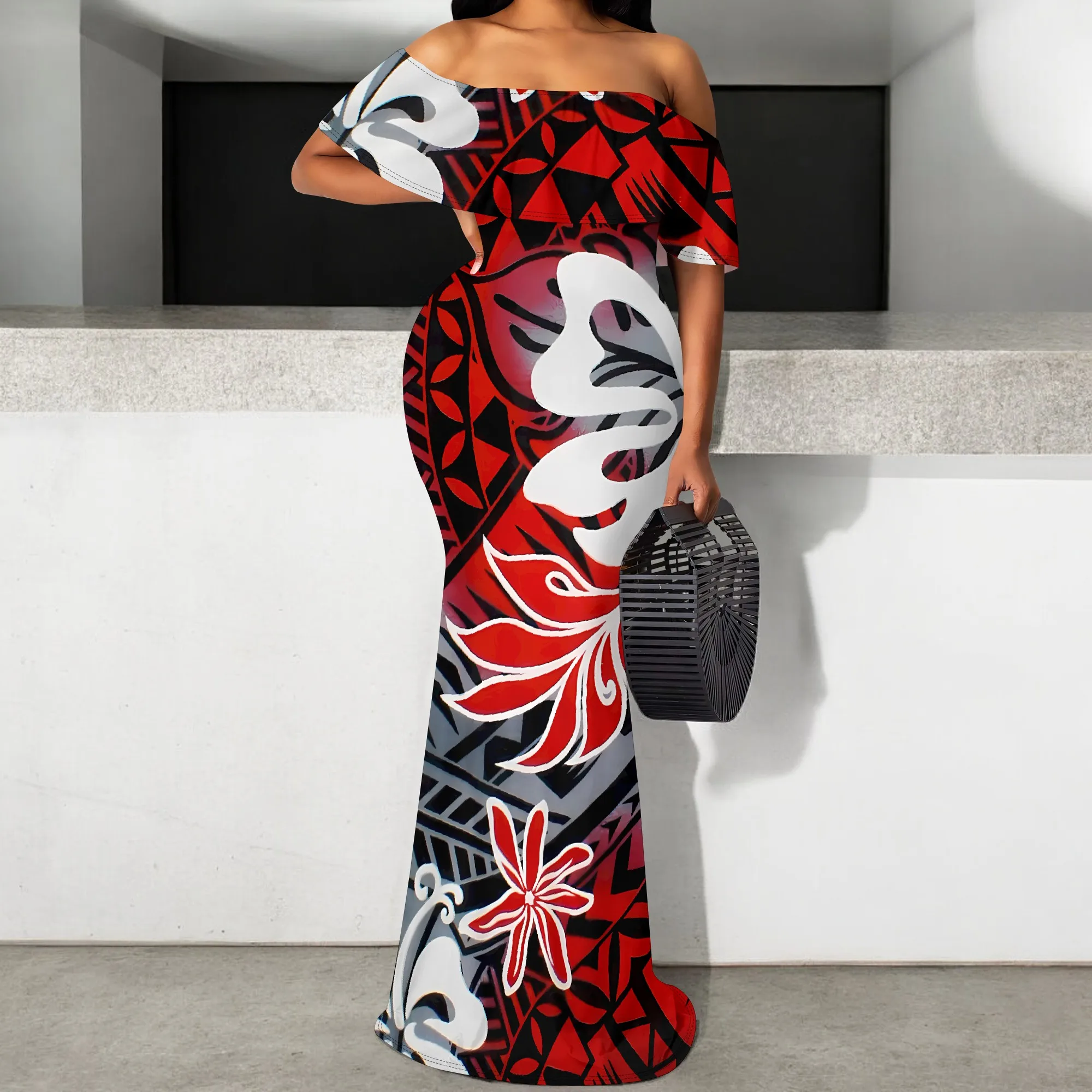 Nupusa Off Shoulder Maxi Dress Red and Black Tribal Floral Print Sexy Bodycon Dress
Nupusa Off Shoulder Maxi Dress Red and Black Tribal Floral Print Sexy Bodycon Dress