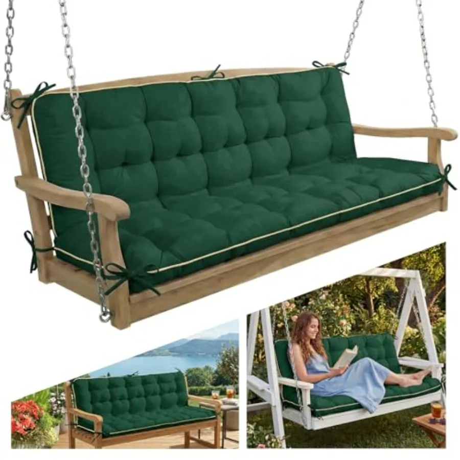 Outdoor patio swing chair cushion, Oxford fabric, green, 60×40 INCH, crushed sponge filled, with backrest and tie straps for 2-
Outdoor patio swing chair cushion, Oxford fabric, green, 60×40 INCH, crushed sponge filled, with backrest and tie straps for 2-