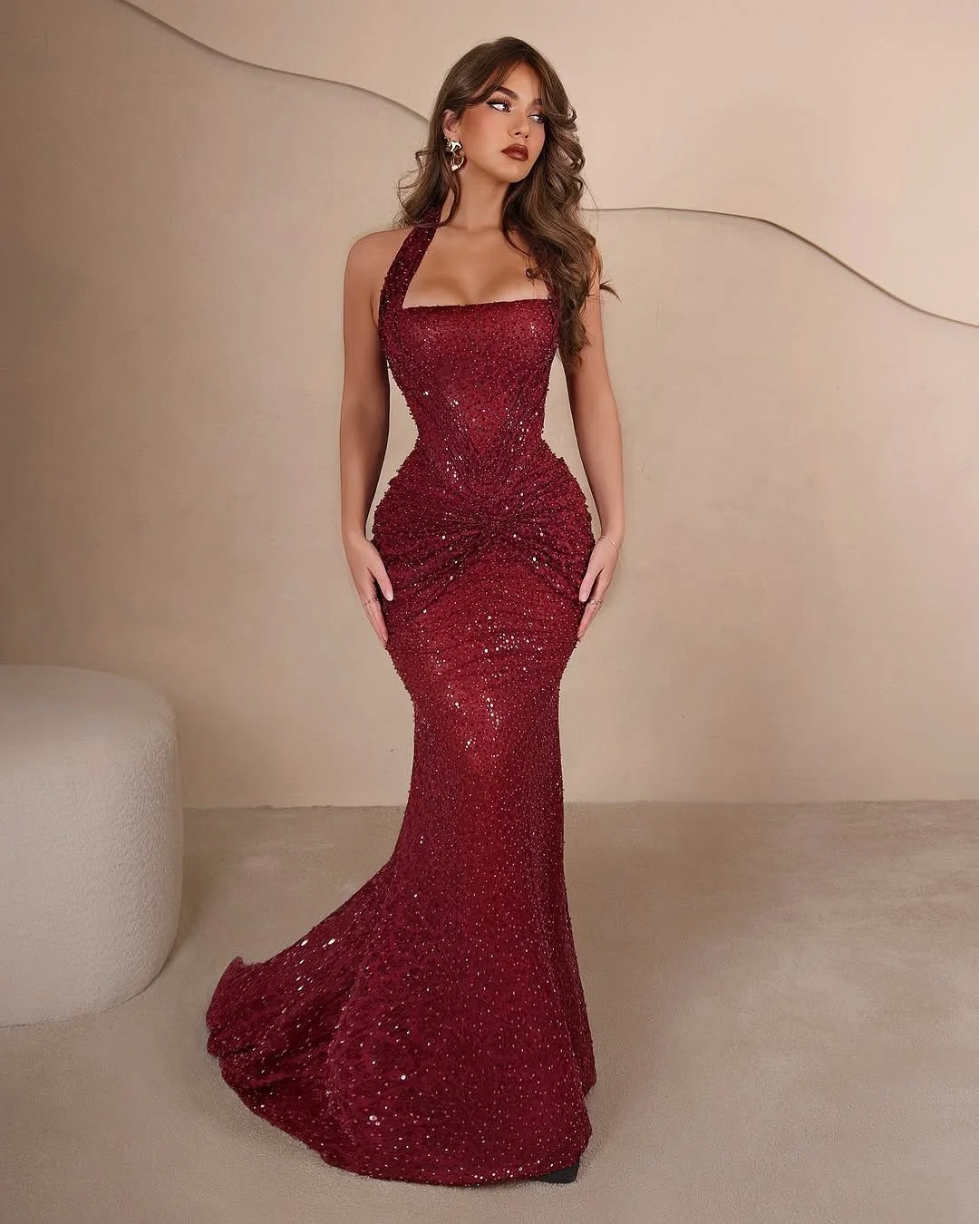 Luxury Trend Mermaid Red Sexy Halter Neck Waist Pleated Pearls Sequin Fabric Floor Length Evening Prom Formal Party Gown
Luxury Trend Mermaid Red Sexy Halter Neck Waist Pleated Pearls Sequin Fabric Floor Length Evening Prom Formal Party Gown