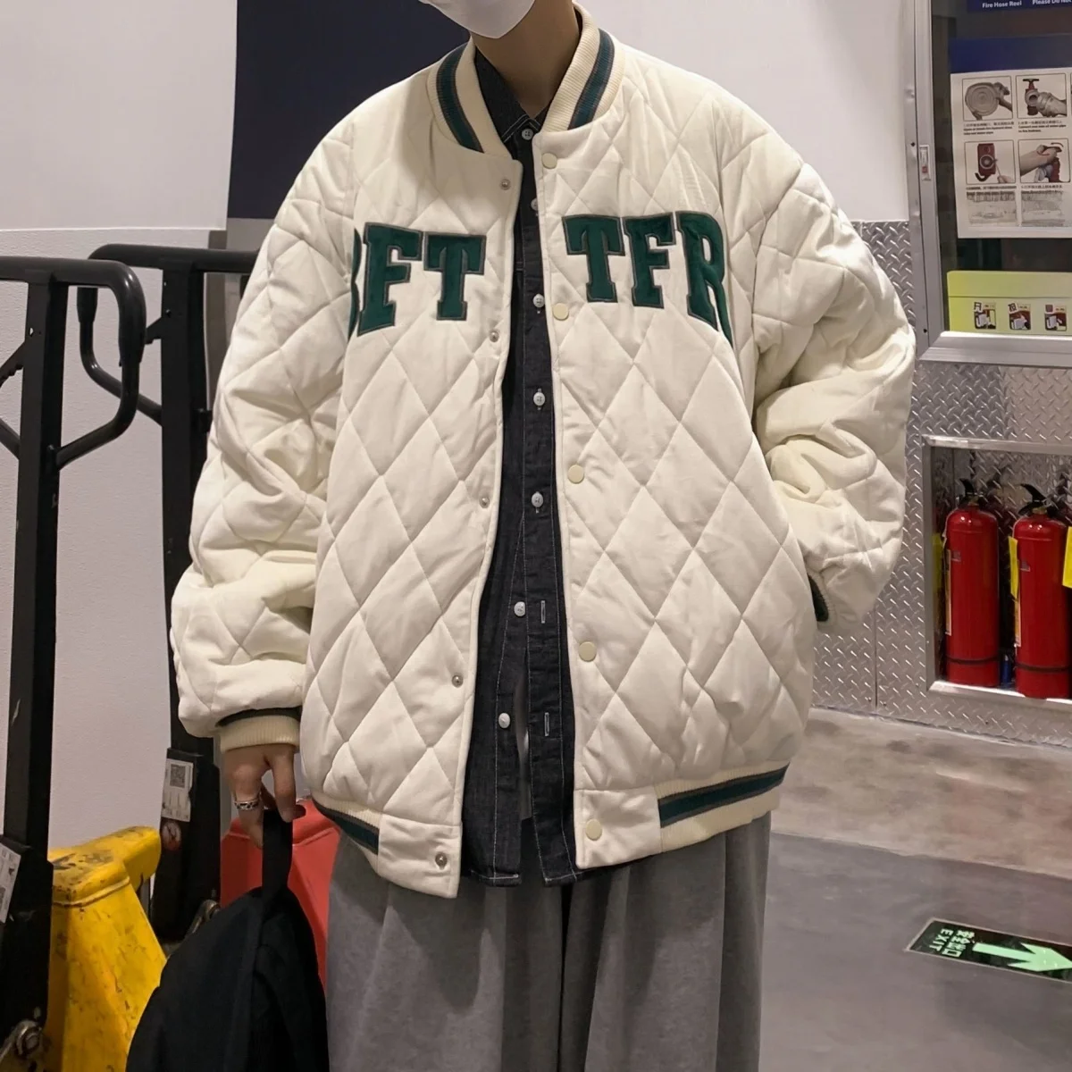 Loose Lettering Diamond Pattern Baseball Jacket Cotton Coat for Couples Students Trendy Winter Fashion Urban Style Button Clo...
Loose Lettering Diamond Pattern Baseball Jacket Cotton Coat for Couples Students Trendy Winter Fashion Urban Style Button Clo...