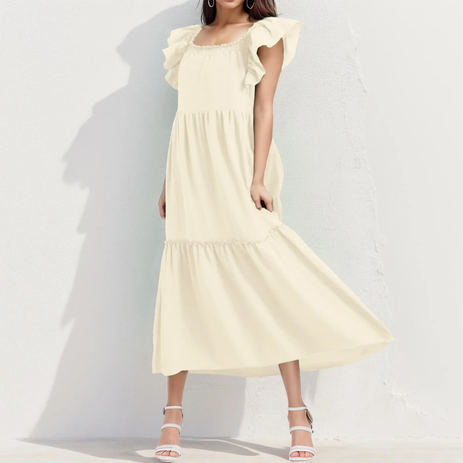 Casual Ladies Ruffles Tank Long Dress For 2024 Women O-Neck Sleeveless Maxi Dress Female Solid Color Loose Fit Pleated Dresses
Casual Ladies Ruffles Tank Long Dress For 2024 Women O-Neck Sleeveless Maxi Dress Female Solid Color Loose Fit Pleated Dresses