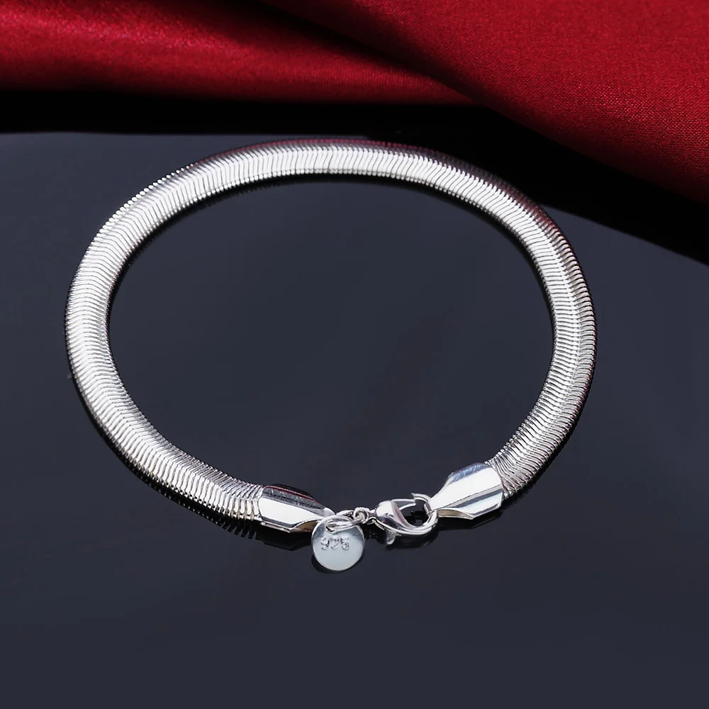 925 Sterling Silver Jewelry Flat Snake 6MM Chain Bracelet Men's And Women's Fashion Boutique Wedding Party Jewelry Gifts
925 Sterling Silver Jewelry Flat Snake 6MM Chain Bracelet Men's And Women's Fashion Boutique Wedding Party Jewelry Gifts