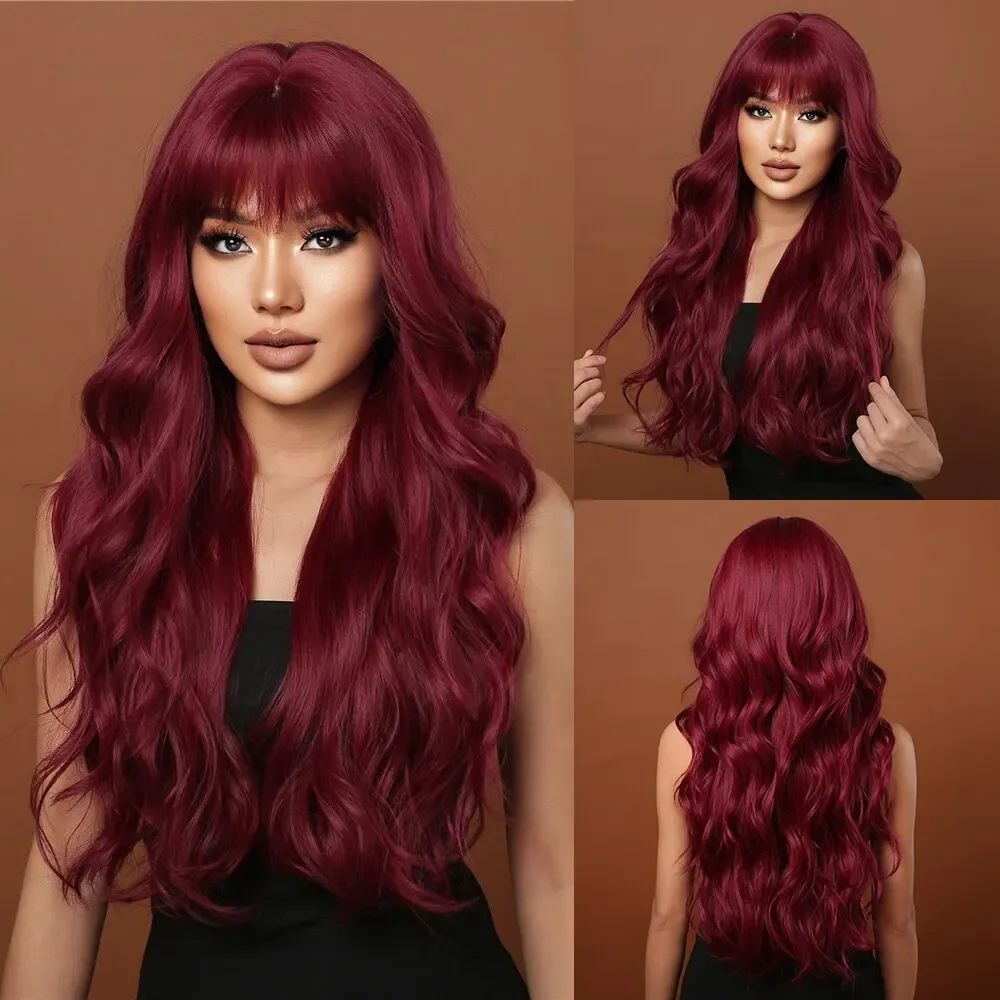 Wine Red Wigs for Women Long Burgundy Wavy Wigs with Bangs Cosplay Party Daily Wig Synthetic Fake Hair High Temperature Wig
Wine Red Wigs for Women Long Burgundy Wavy Wigs with Bangs Cosplay Party Daily Wig Synthetic Fake Hair High Temperature Wig