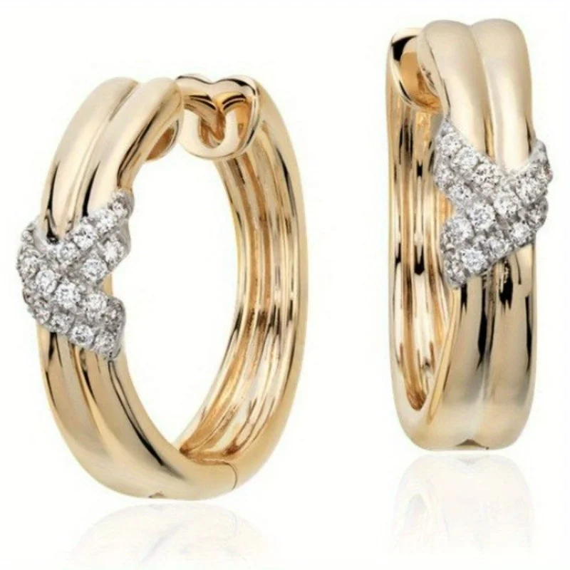 Classic Gold Color Inlaid Cubic Zirconia Copper Hoops Women's Earrings Noble Daily Wear Party Earrings Woman Fashion Jewelry
Classic Gold Color Inlaid Cubic Zirconia Copper Hoops Women's Earrings Noble Daily Wear Party Earrings Woman Fashion Jewelry