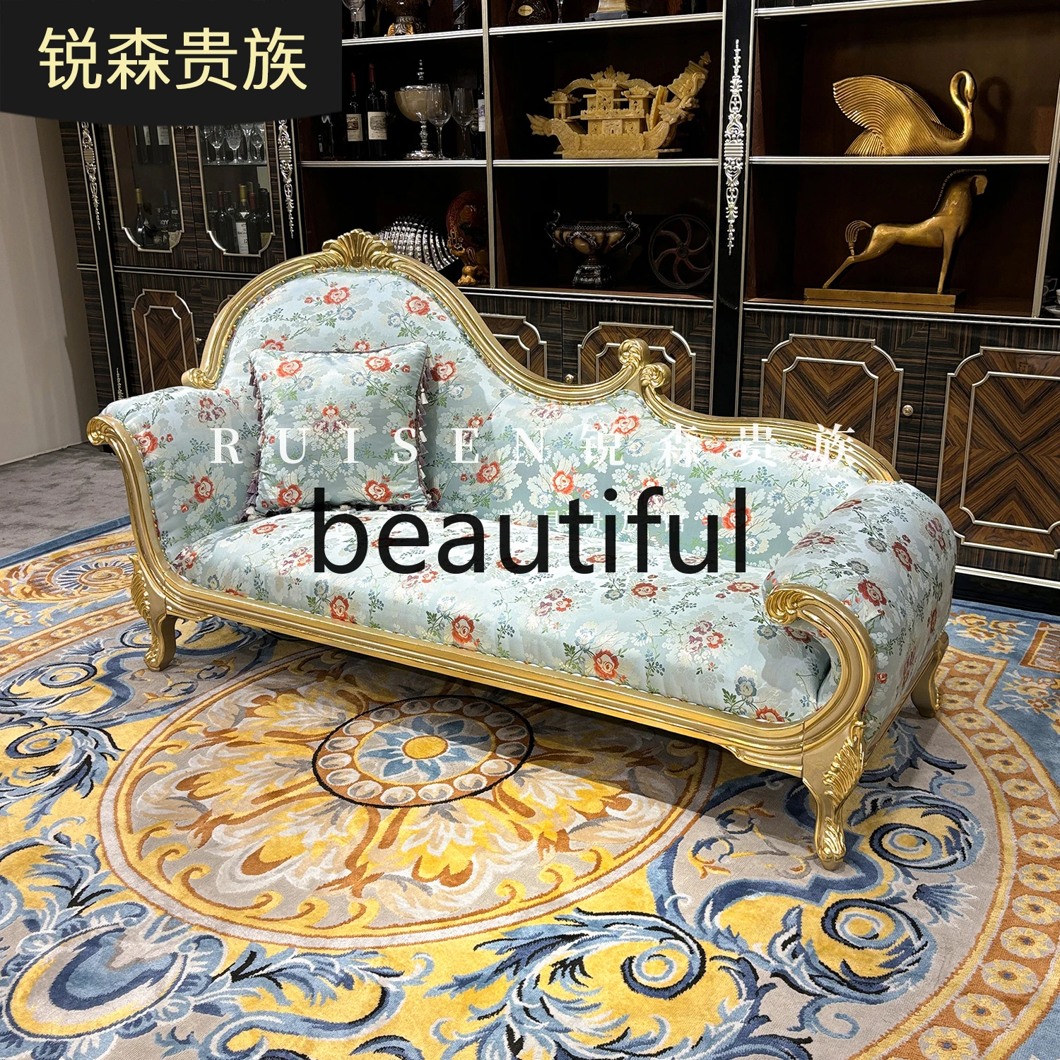 French fabric chaise longue solid wood blue embroidery recliner lazy chair bedroom end pedal
French fabric chaise longue solid wood blue embroidery recliner lazy chair bedroom end pedal