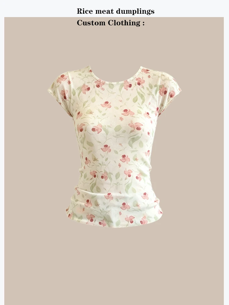 Slim Fit Short Sleeve T-Shirt Women's Summer Versatile Top Linen Print Waist-Cinching round Neck Casual Plant Floral Design
Slim Fit Short Sleeve T-Shirt Women's Summer Versatile Top Linen Print Waist-Cinching round Neck Casual Plant Floral Design
