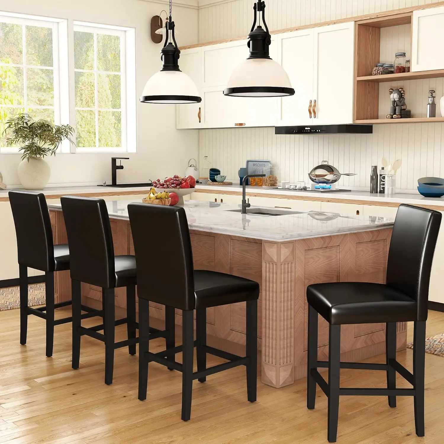 24" Counter Stool Upholstered PU Leather Solid Wood Legs Kitchen Bar Height Set 4, Customized
24" Counter Stool Upholstered PU Leather Solid Wood Legs Kitchen Bar Height Set 4, Customized