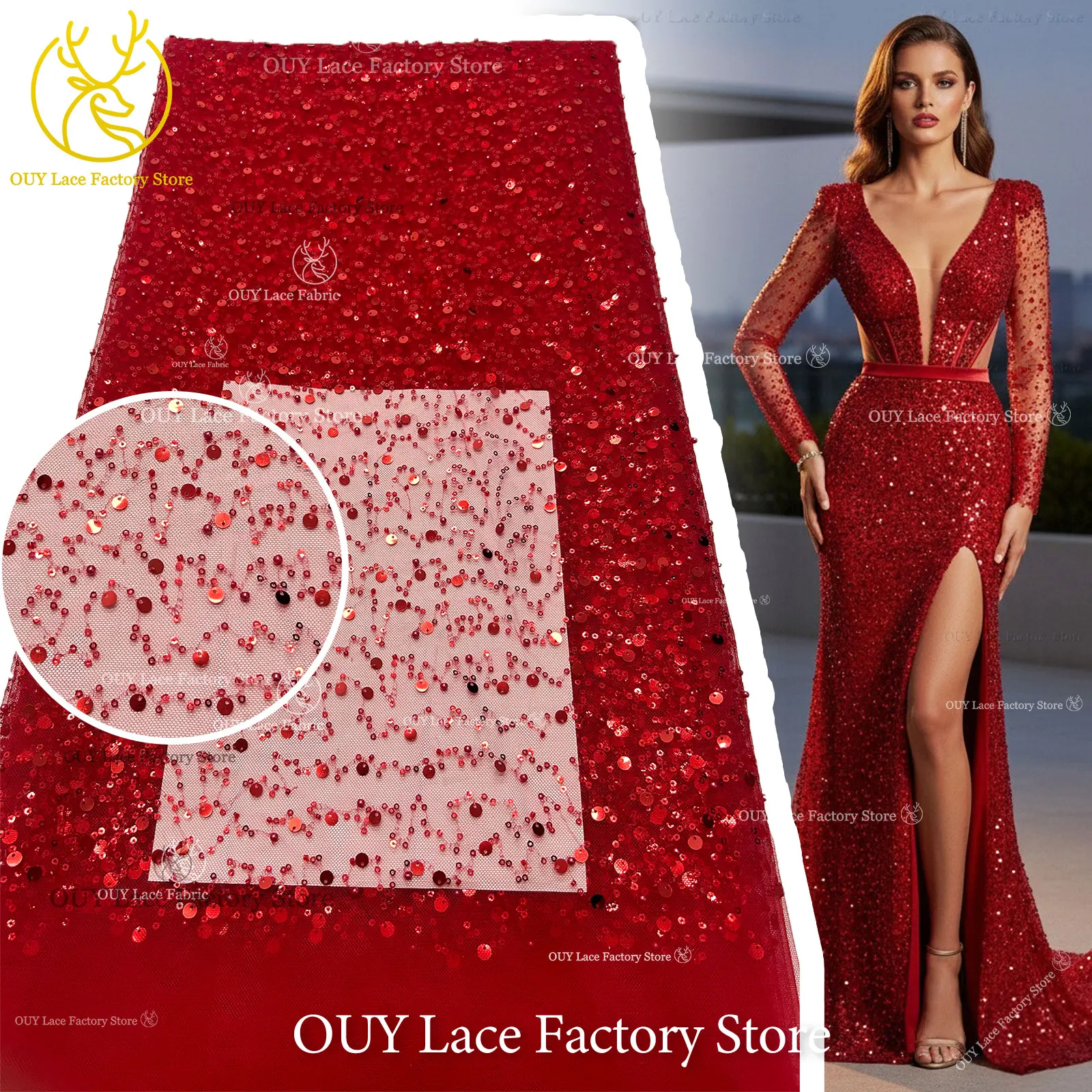 Clearance African Sequins Tulle Lace Fabric 5 Yards High Quality Red Nigerian Beaded Mesh Lace Fabric For Bridal Wedding Dress
Clearance African Sequins Tulle Lace Fabric 5 Yards High Quality Red Nigerian Beaded Mesh Lace Fabric For Bridal Wedding Dress