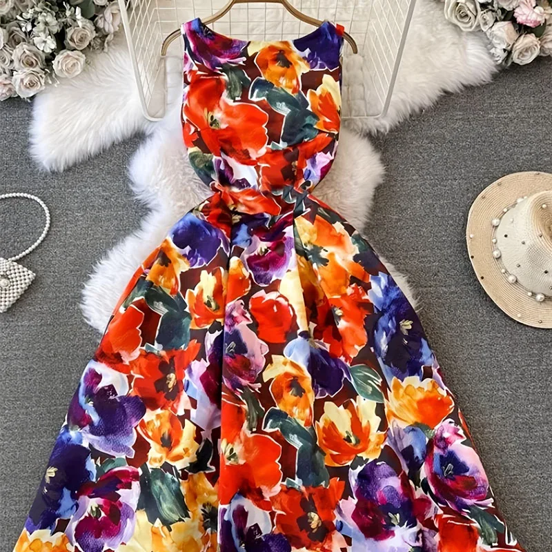 New Sleeveless Dresses for Women Elegant O-Neck Women Dress Slim Print A-LINE Long Dress Women Vestidos De Verano Mujer Q1838
New Sleeveless Dresses for Women Elegant O-Neck Women Dress Slim Print A-LINE Long Dress Women Vestidos De Verano Mujer Q1838