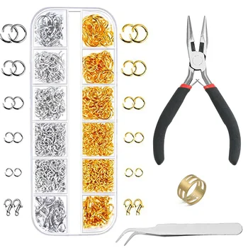 펜치가 달린 골드 실버 오픈 점프 링 및 랍스터 걸쇠, 쥬얼리 액세서리 세트, 약 1200PCs