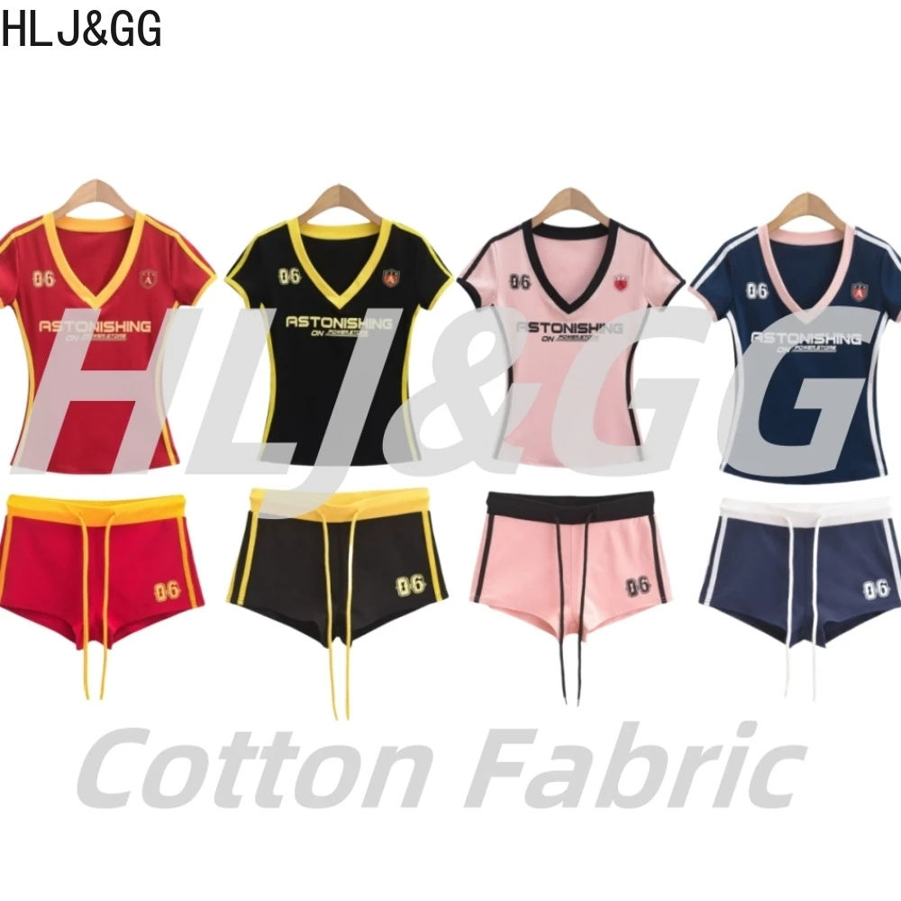 HLJ&GG Fashion American Vintage Style Cotton Letter Print Two Piece Sets Women V Neck Short Sleeve Slim Top And Shorts Outfits
HLJ&GG Fashion American Vintage Style Cotton Letter Print Two Piece Sets Women V Neck Short Sleeve Slim Top And Shorts Outfits