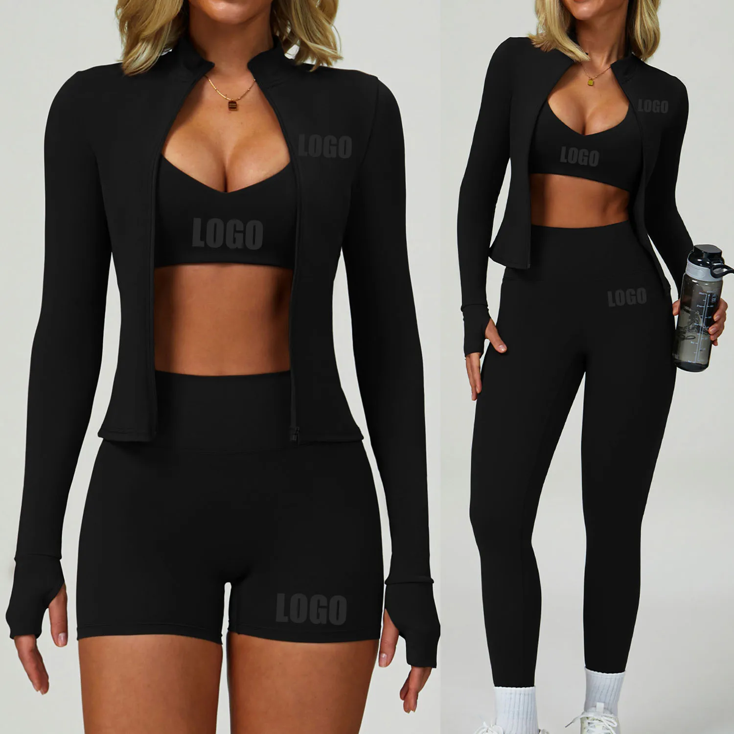 Custom LOGO women's all-season yoga beauty back tight quick-drying fitness exercise running and cycling three-piece set
Custom LOGO women's all-season yoga beauty back tight quick-drying fitness exercise running and cycling three-piece set
