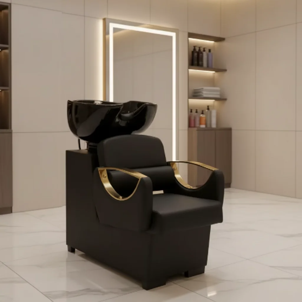 !@!@New Modern Leather Shampoo Chair with Ceramic Basin and Metal Frame for Hair Salon-Sit Half Recline Design
!@!@New Modern Leather Shampoo Chair with Ceramic Basin and Metal Frame for Hair Salon-Sit Half Recline Design