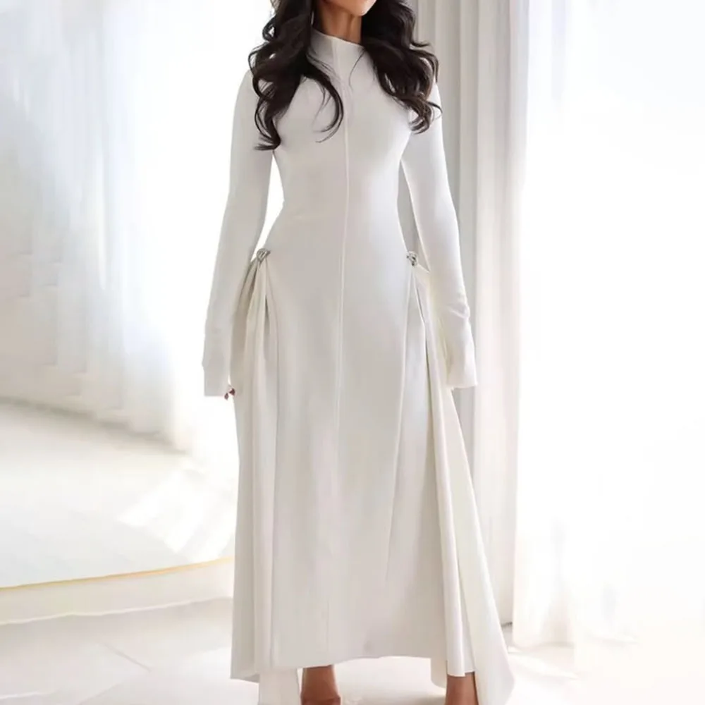 Customized High Quality High Collar Ankle Length Full Sleeves White Grace Prom Women Dresses Evening Gown Gece Elbisesi Düğün
Customized High Quality High Collar Ankle Length Full Sleeves White Grace Prom Women Dresses Evening Gown Gece Elbisesi Düğün