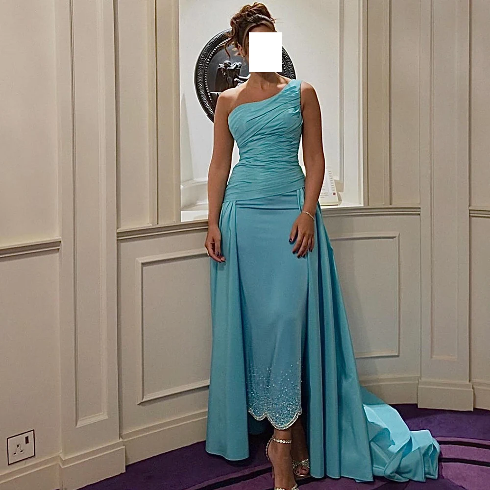 Customized Exquisite Sequined and Crystal Blue Satin Evening Dress Mermaid One Shoulder with Sleeveless Panel Train Party Gowns
Customized Exquisite Sequined and Crystal Blue Satin Evening Dress Mermaid One Shoulder with Sleeveless Panel Train Party Gowns