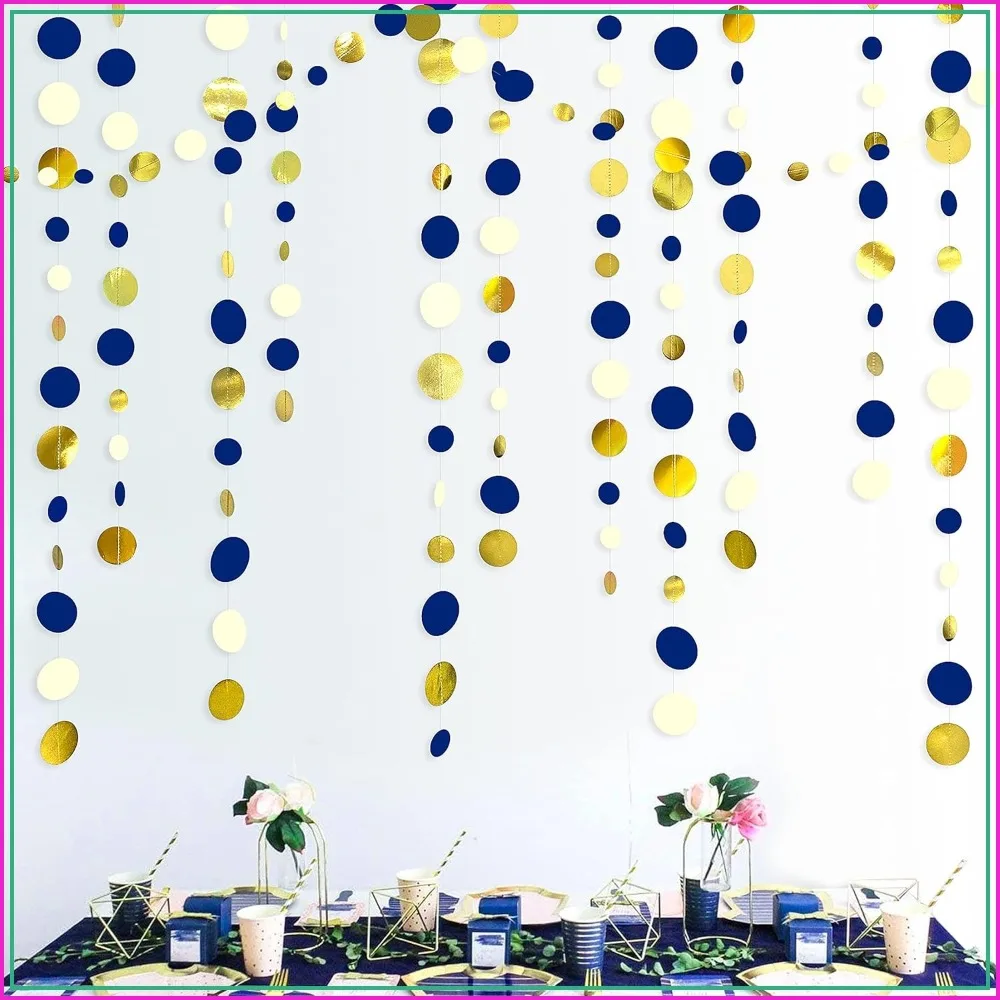 46 Ft Navy Blue and Gold Circle Dots Garland Royal Blue Hanging Paper Polka Dot Streamer for Birthday Wedding Bridal Baby Shower Graduations Nautical Theme Party Decorations Supplies
46 Ft Navy Blue and Gold Circle Dots Garland Royal Blue Hanging Paper Polka Dot Streamer for Birthday Wedding Bridal Baby Shower Graduations Nautical Theme Party Decorations Supplies