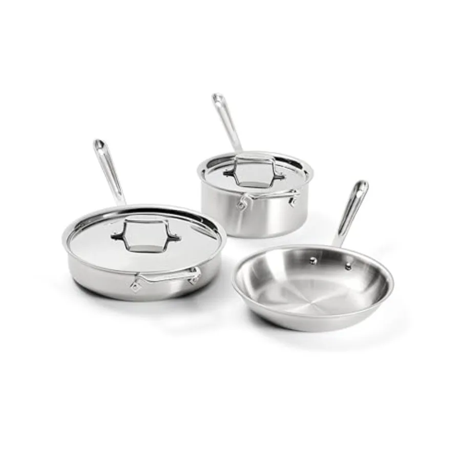 Kitchen cookware set: stainless steel, silver, even heat distribution and oven/induction safe
Kitchen cookware set: stainless steel, silver, even heat distribution and oven/induction safe