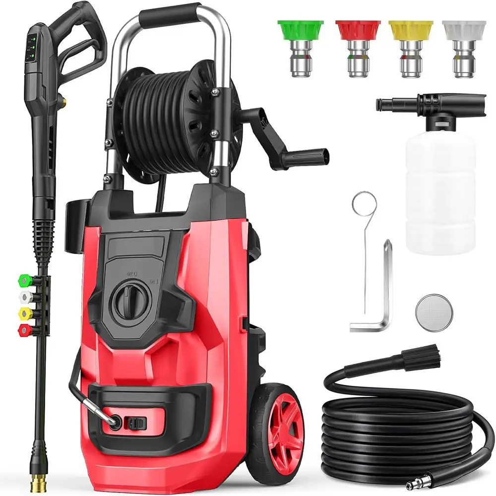 2026 High-Pressure Cleaner with 4 Nozzles for Vehicles, Patios, and Driveways in Red
2026 High-Pressure Cleaner with 4 Nozzles for Vehicles, Patios, and Driveways in Red